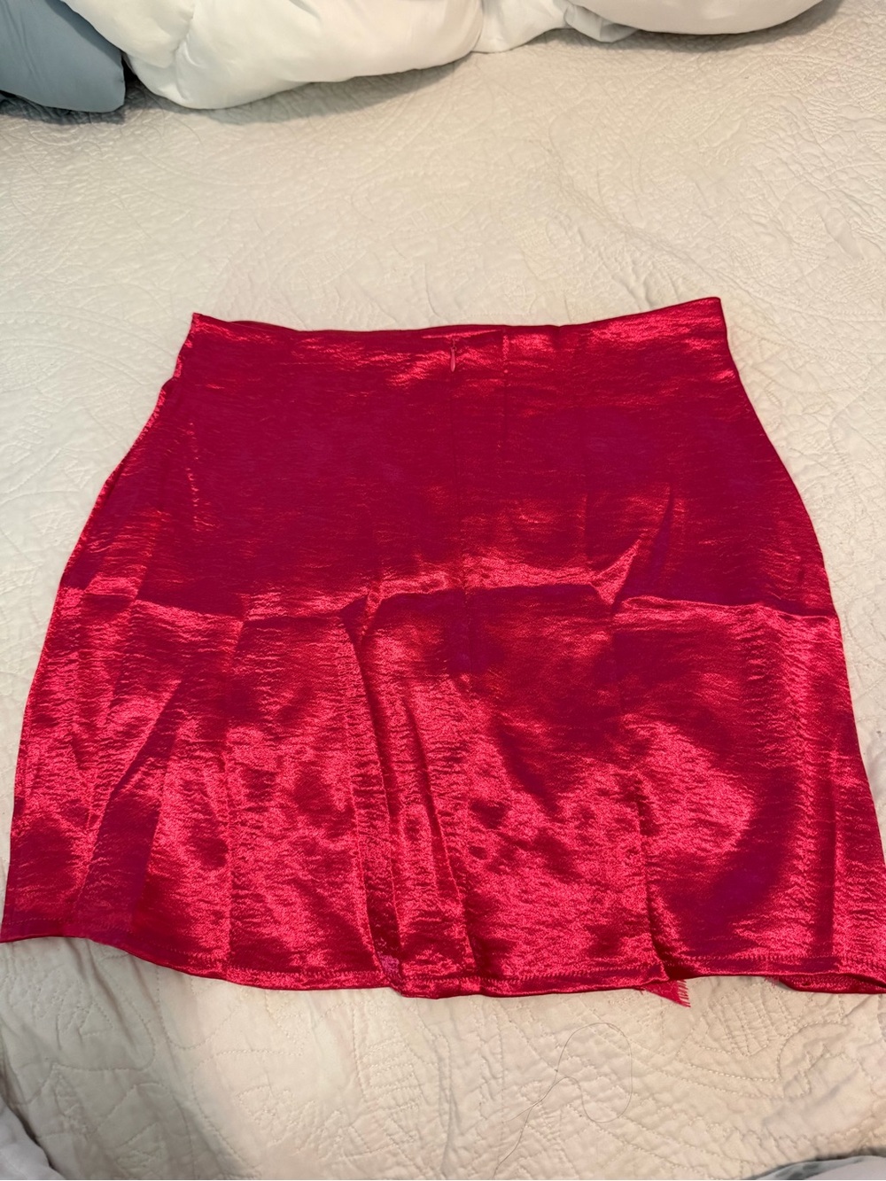 Red Satin Lace-Trim Mini Skirt - Picture 2 of 6